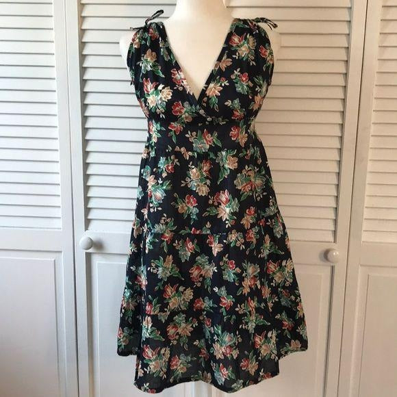 Urban Culture Navy Blue Floral V-Neck Dress Size XS