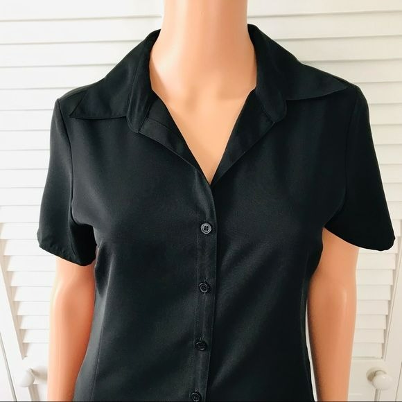 NOTATIONS Black Short Sleeve Button Down Shirt Size S