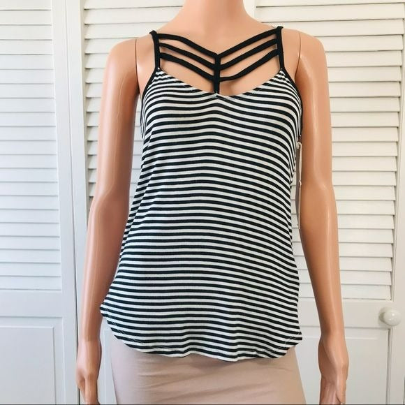 GLITZ Black White Striped Spaghetti Strap Shirt Size S (new with tags)