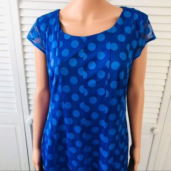 MADISON LEIGH Blue Polka Dot Cap Sleeve Dress Size 12