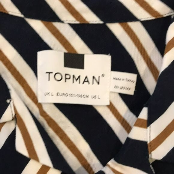 TOPMAN Striped Short Sleeve Button Down Shirt Size L