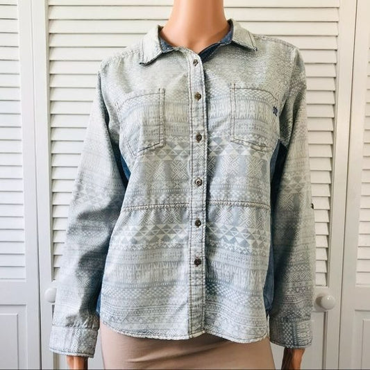 MISS ME Blue Collared Long Sleeve Button Down Shirt Size S