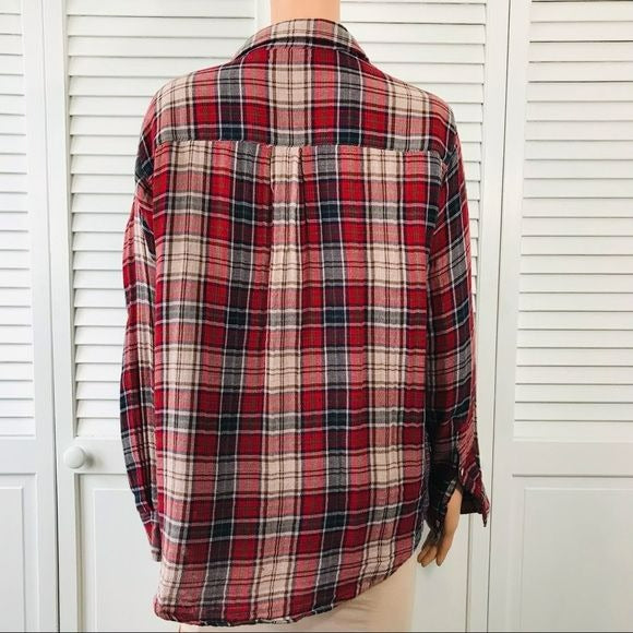 VELVET by Graham & Spencer Yana Red Plaid Pocket Button Down Shirt Size M