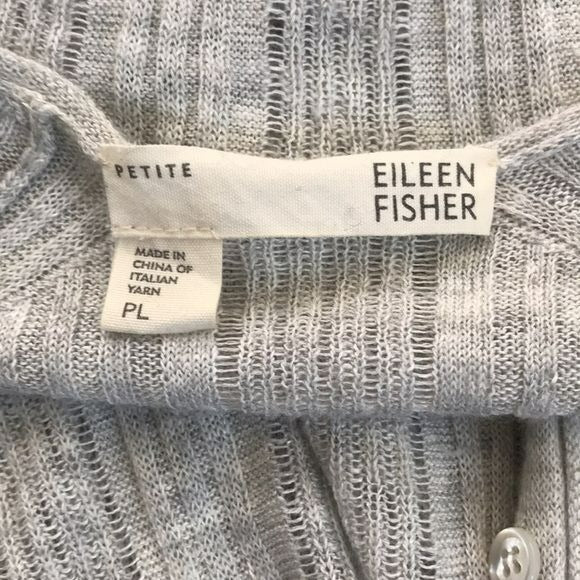 EILEEN FISHER Gray Lightweight Short Sleeve Sheer Cardigan Size PL