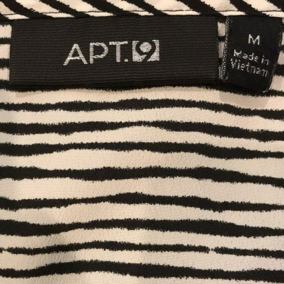 APT. 9 Black White Striped Short Sleeve Blouse Size M