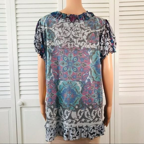 ONE WORLD Light Blue Short Sleeve Blouse Size 1X (New with tags)