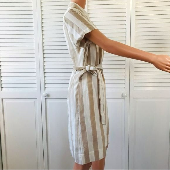 A LOVES A Tan Ivory Striped Shirt Dress Size L *NWT*