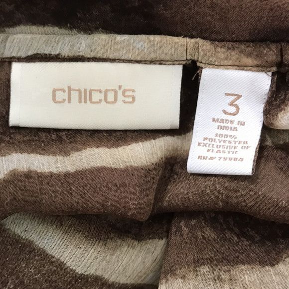 CHICO’S Brown Striped Sheer 3/4 Sleeve Blouse Size XL