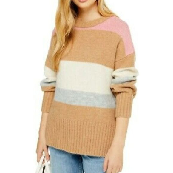 *NEW* TOPSHOP Multicolor Striped Ribbed Crewneck Pullover Sweater Size 0