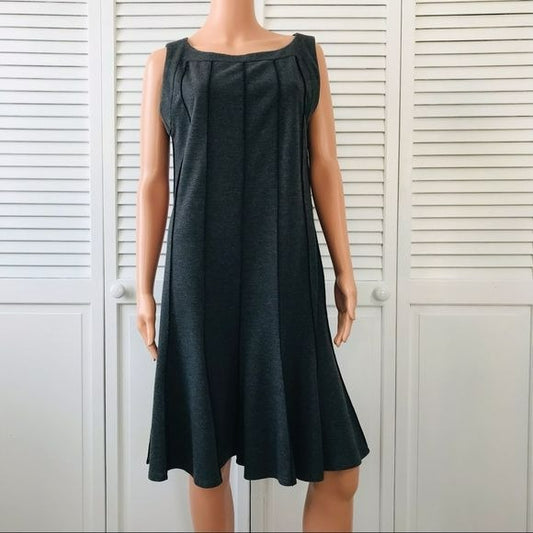 LORI MICHAELS Gray Black Striped Fit & Flare Sleeveless Dress Size 12