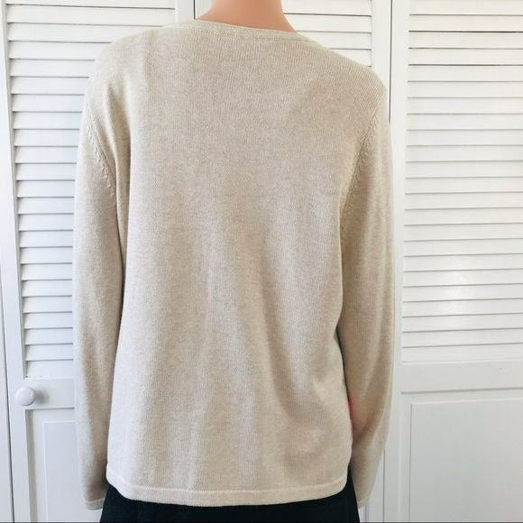TALBOTS Ivory Scoop Neck Zip Cardigan Sweater Size XL