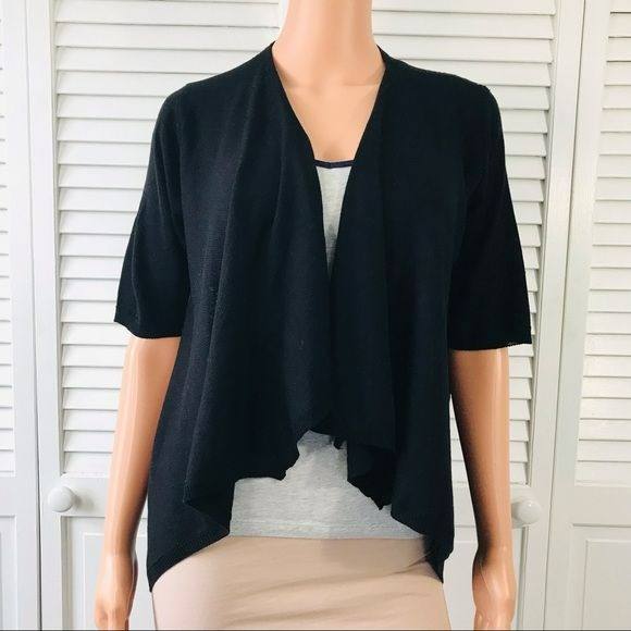 ELLE Black Acrylic Short Sleeve Open Front Cardigan Size M