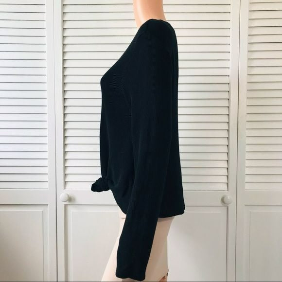 MADEWELL Black Long Sleeve Round Neck Knot Front Pullover Ribbed Sweater Size L