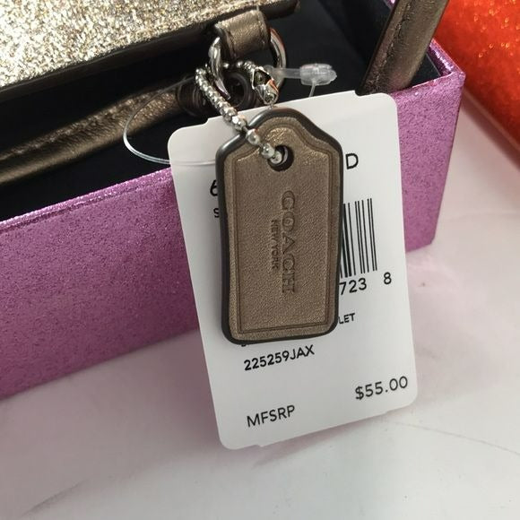 COACH Gold Glitter Small Wristlet (new with box)