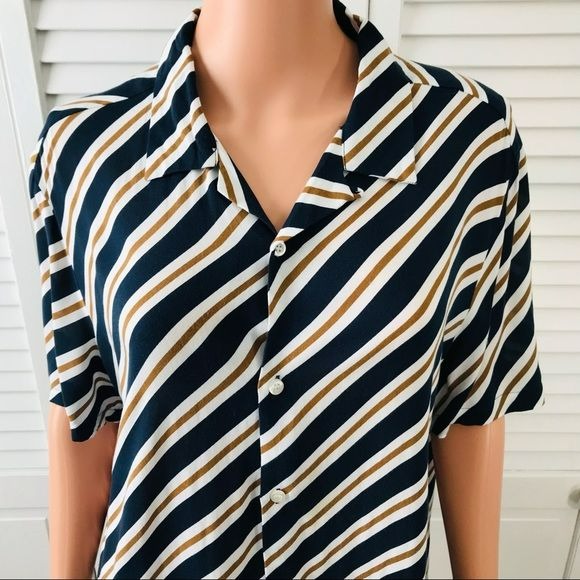 TOPMAN Striped Short Sleeve Button Down Shirt Size L