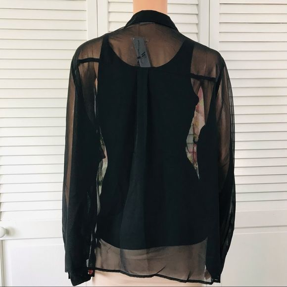 WORTHINGTON Black Sheer Floral Button Down Long Sleeve Shirt Size 1X (new with tags)