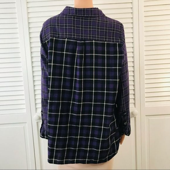 REBECCA MALONE Plus Size Purple White Plaid Button Down Shirt Size 2X