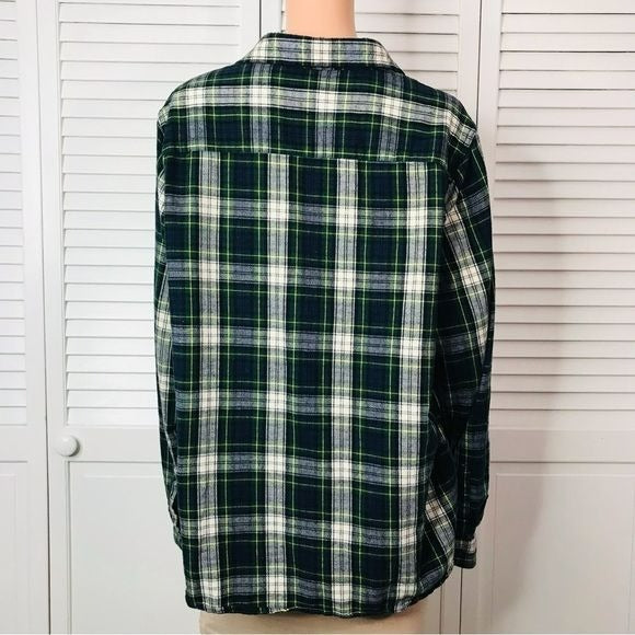 L.L. BEAN Relaxed Fit Plaid Flannel Green Button Down Shirt Size 1X