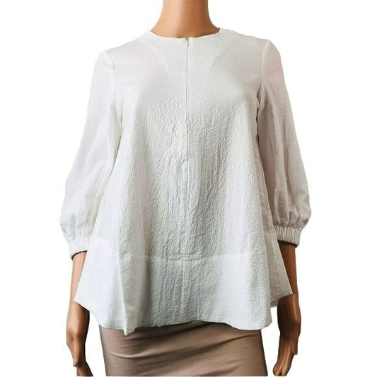 POMANDER PLACE White Textured 3/4 Sleeve Blouse Size XS