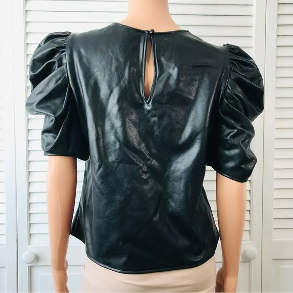 CINQ A SEPT Faux Leather Puff Sleeve Top Size S *NWT*