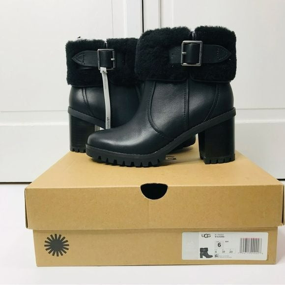 UGG Black Leather Elisiana Platform Boots Size 6