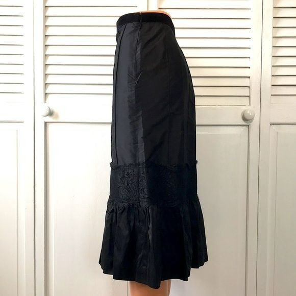 ANN TAYLOR LOFT Black Ruffles Silk Skirt Size 6