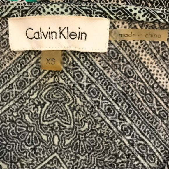 CALVIN KLEIN Green Multicolor Geometric Sleeveless Shirt Size XS