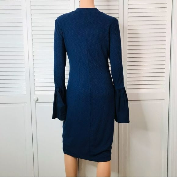 CAD Bell Sleeve Bodycon Navy Bell Sleeve Sweater Dress Size XL *NWT*