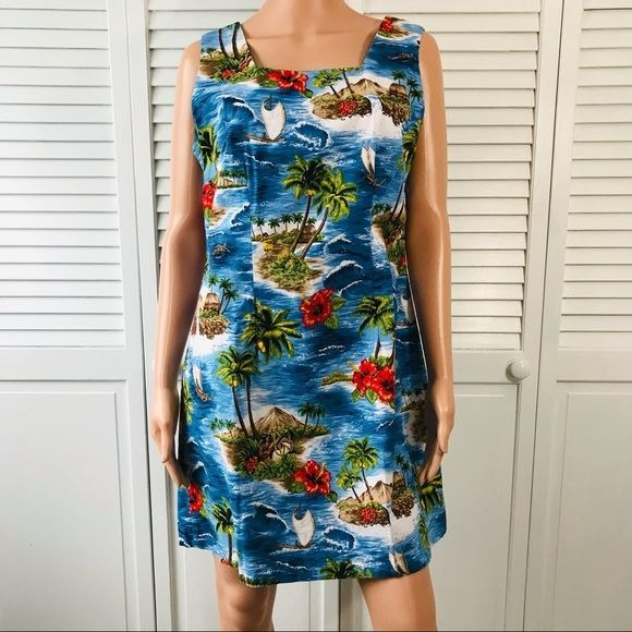 SHANNON MARIE Blue Vintage Hawaiian Sleeveless Dress Size XL