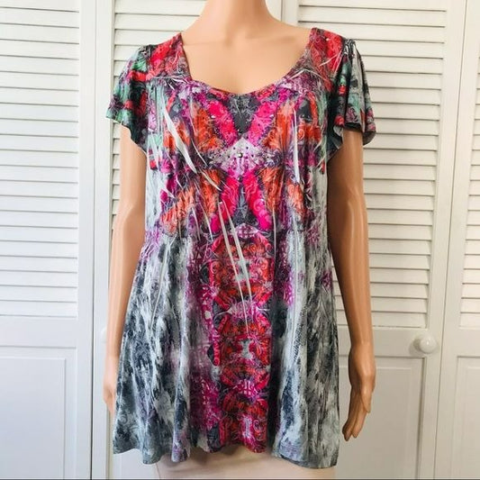 APT. 9 Silver Flutter V-Neck Short Sleeve Blouse Size 1X (new with tags)