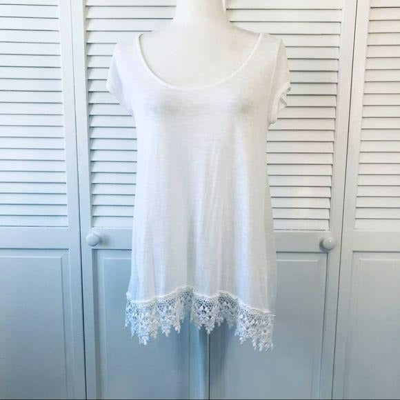 JESSICA SIMPSON White Burnout Lace Trim Sheer Top Size M