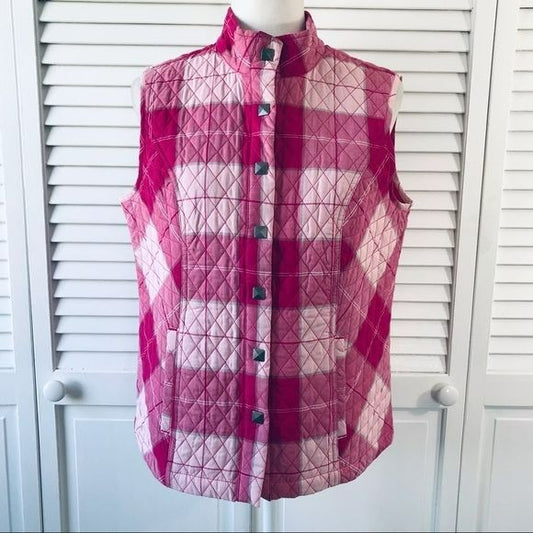 CHRISTOPHER & BANKS Pink Cotton Plaid Quilted Vest Size L (New with tags)