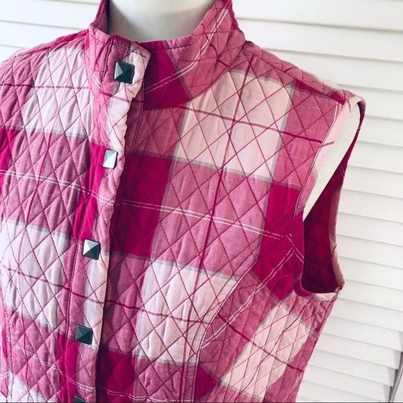 *NEW* CHRISTOPHER & BANKS Pink Cotton Plaid Quilted Vest Size L