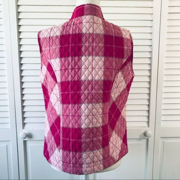 *NEW* CHRISTOPHER & BANKS Pink Cotton Plaid Quilted Vest Size L