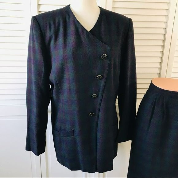 LE SUIT Plaid Fully Lined Polyester Blend 2 Piece Skirt Suit Size 14