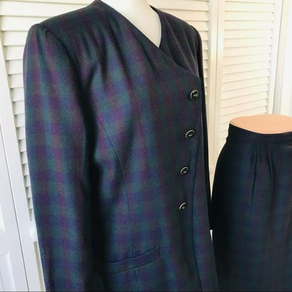 LE SUIT Plaid Fully Lined Polyester Blend 2 Piece Skirt Suit Size 14
