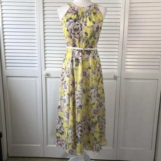 Tommy Hilfiger Floral Print Belted Midi Dress Size 4