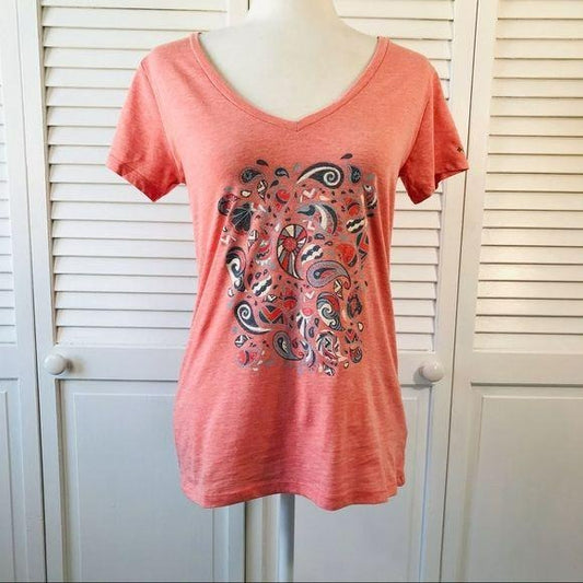 COLUMBIA Coral V-Neck Petite Short Sleeve Tee Size S