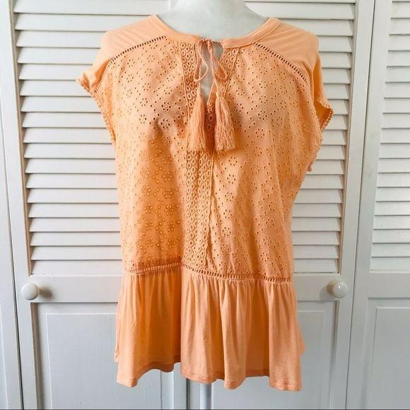 *NEW* CUPIO Signature Orange Eyelet Short Sleeve Blouse