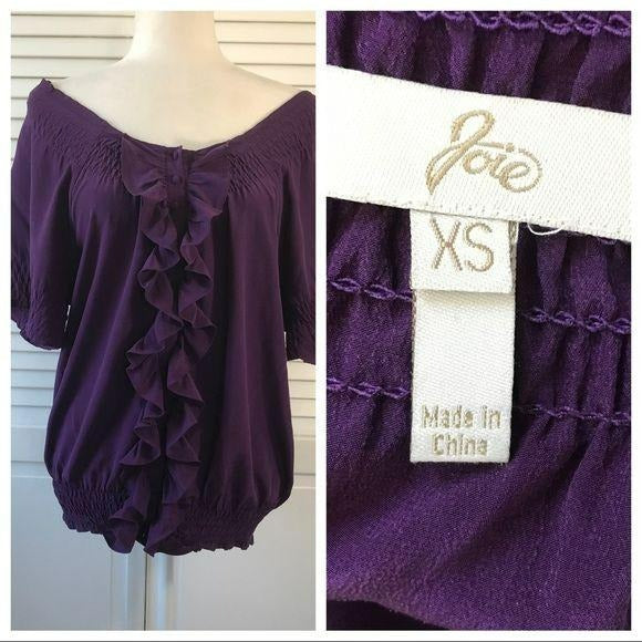 JOIE Silk Short Sleeve Purple Blouse Size XS