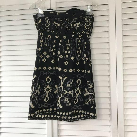 CYNTHIA VINCENT Ikat Print Black Strapless Dress Size 2