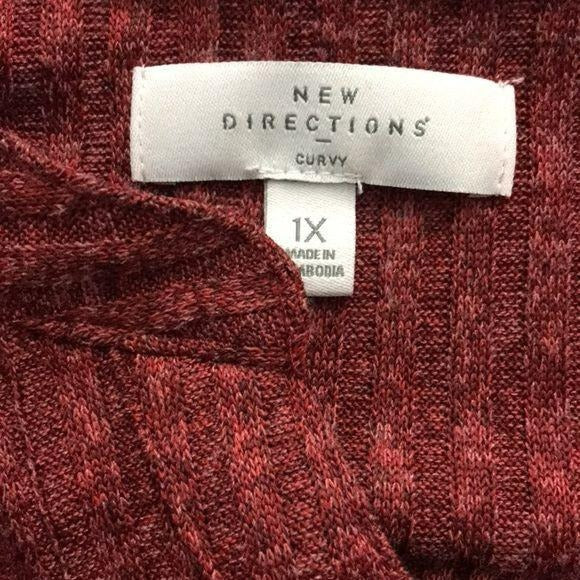NEW DIRECTIONS Red Ribbed Long Sleeve Sweater