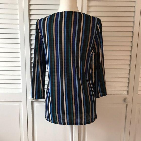 Dana Buchman Polyester V-Neck Striped Blouse Size M