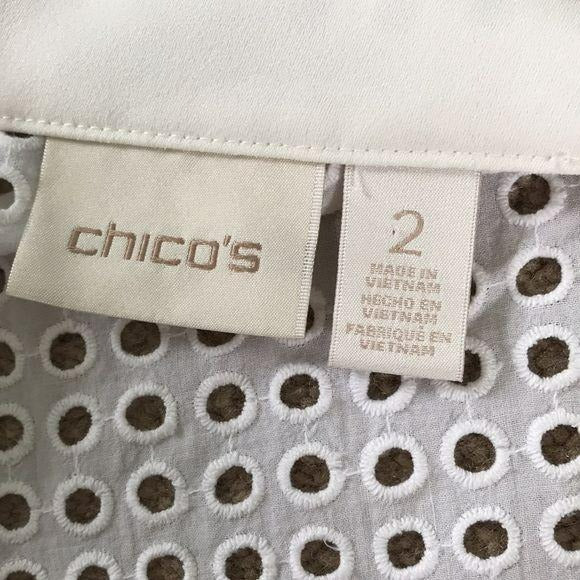 CHICO'S White Eyelet Novelty Jacket Size L