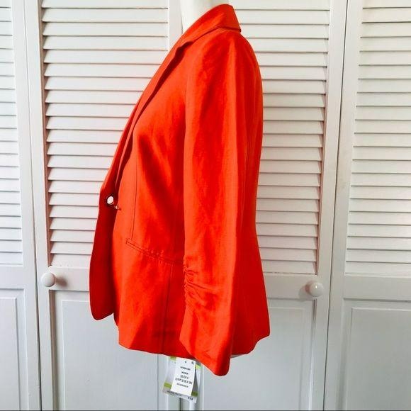 KASPER Orange Ruched Sleeve Linen Jacket Size 4 *NEW*