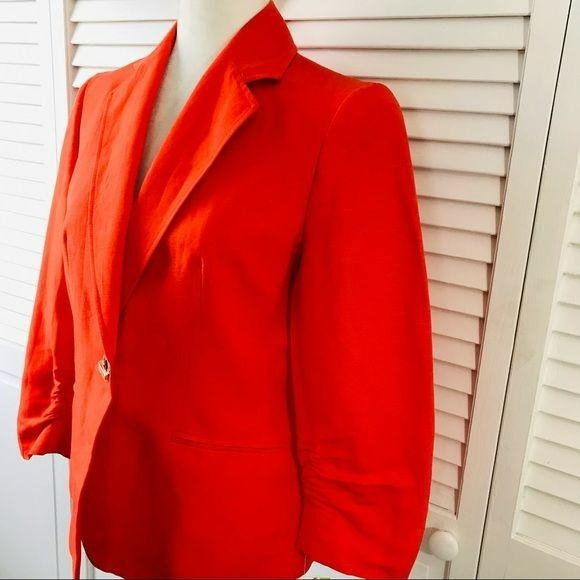 KASPER Orange Ruched Sleeve Linen Jacket Size 4 *NEW*
