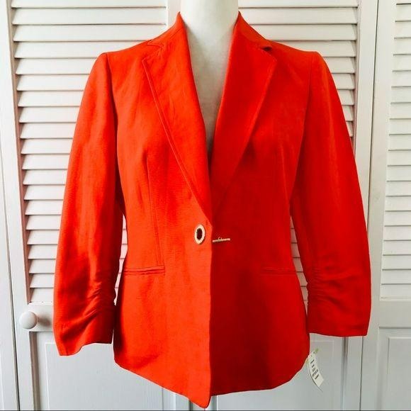 KASPER Orange Ruched Sleeve Linen Jacket Size 4 *NEW*