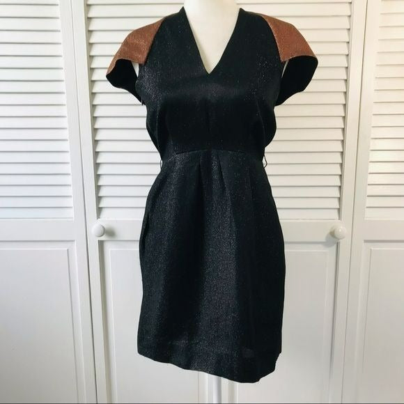 3.1 PHILLIP LIM Black Bronze Cap Sleeve Sparkly Dress Size 2