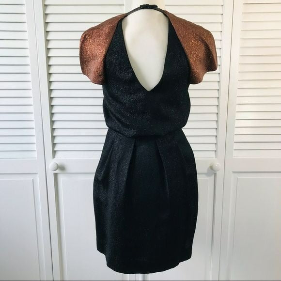 3.1 PHILLIP LIM Black Bronze Cap Sleeve Sparkly Dress Size 2