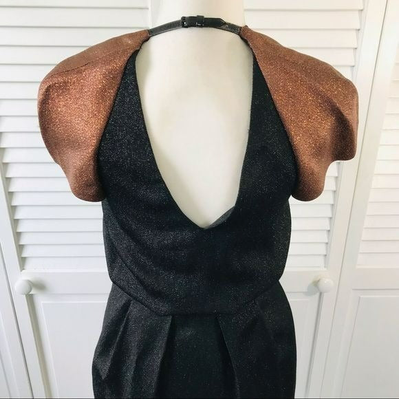 3.1 PHILLIP LIM Black Bronze Cap Sleeve Sparkly Dress Size 2